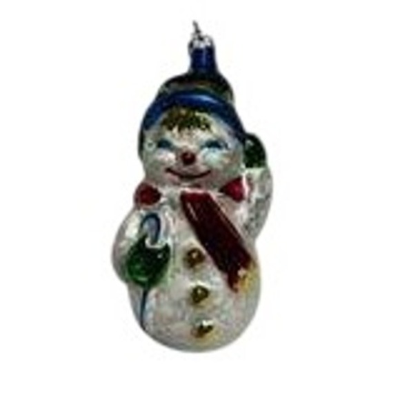 Christopher Radko Vintage Snowman Glass Christmas Ornament with Umbrella - Picture 1 of 5